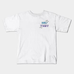 He/They Pronouns Design with Stars Kids T-Shirt